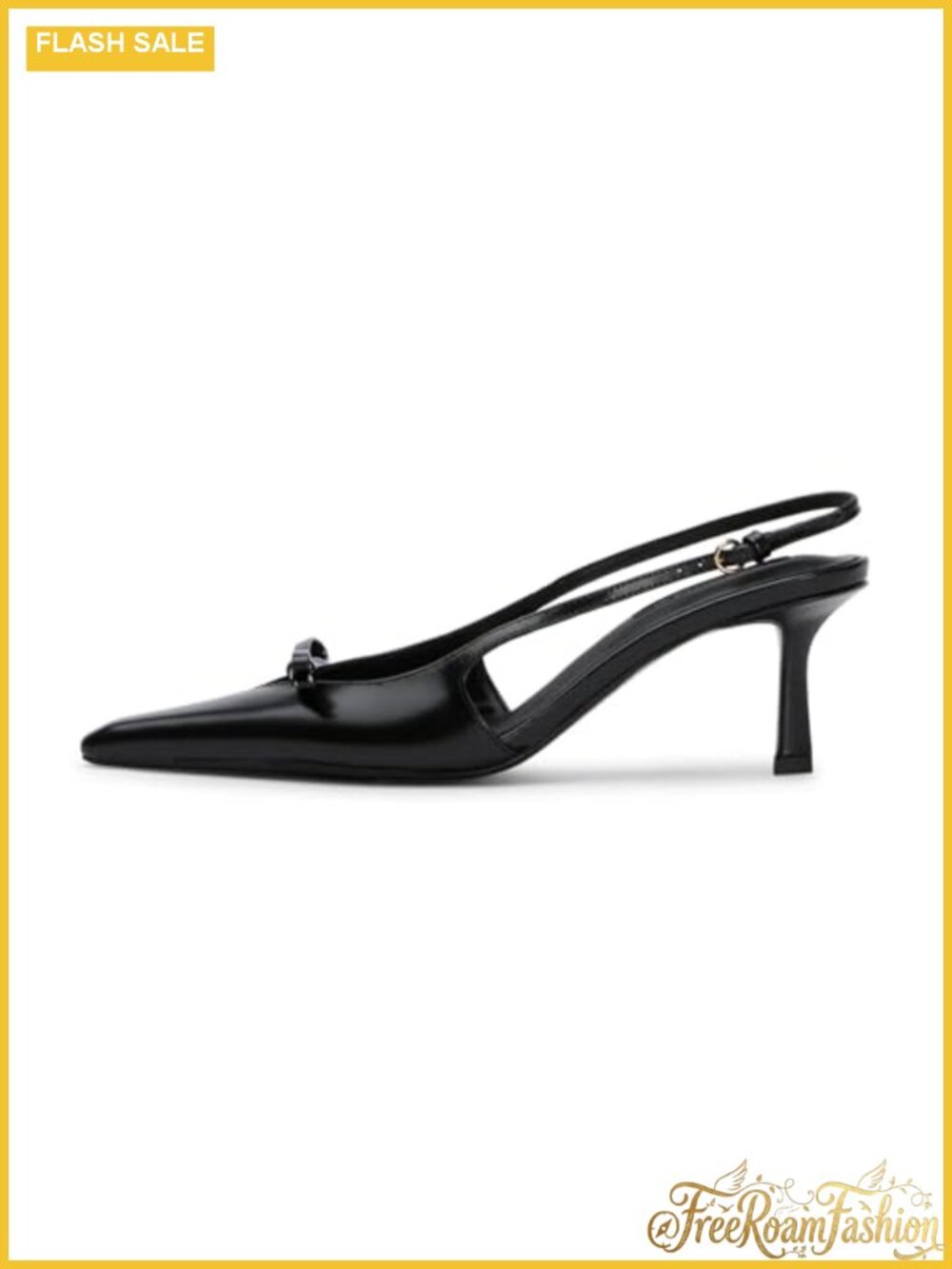Kitten Heels Slingback Pumps Pointed Toe Bow Faux Leather Women's Dress Shoes